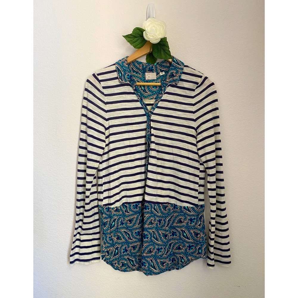 Anthropologie Postage Stampe • Striped Paisley Collared Lightweight Blouse
